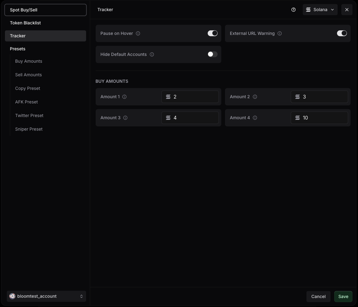 Tracker behavior settings